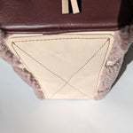 Load image into Gallery viewer, Mini Duffle in Lilac Shearling, Wine, and Vegetable Tanned Leather with Strap

