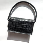 Load image into Gallery viewer, Handsewn Two-Tone Handbag, Black Croc/Matte Black Leather
