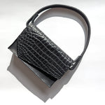 Load image into Gallery viewer, Handsewn Two-Tone Handbag, Black Croc/Matte Black Leather
