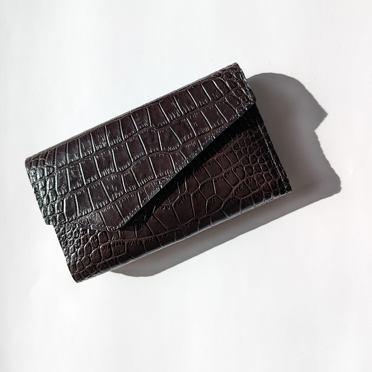 Wine Croc Embossed Leather Clutch, Handsewn