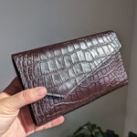 Load image into Gallery viewer, Wine Croc Embossed Leather Clutch, Handsewn
