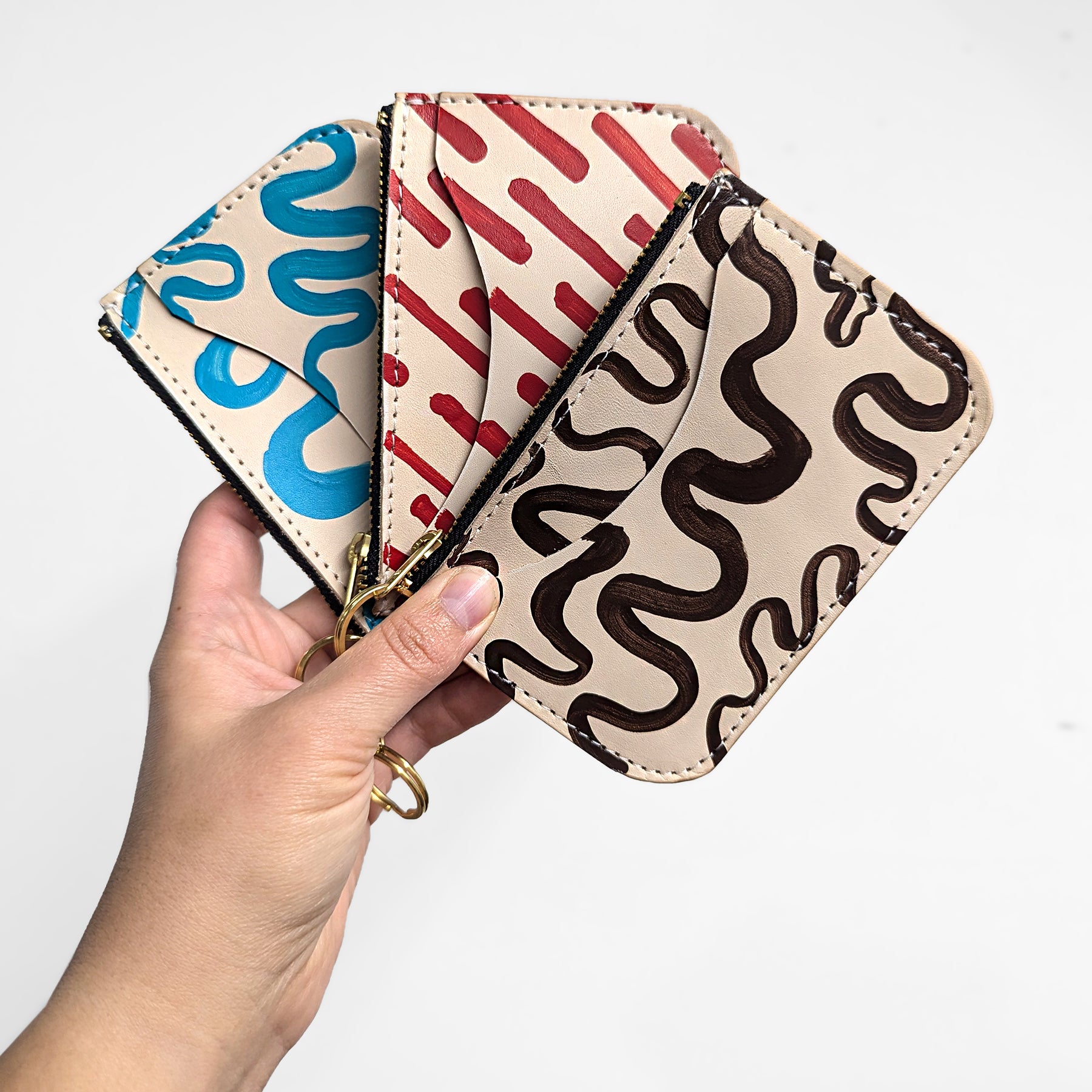 Handpainted Zippy Two Pocket Pouch with Keychain