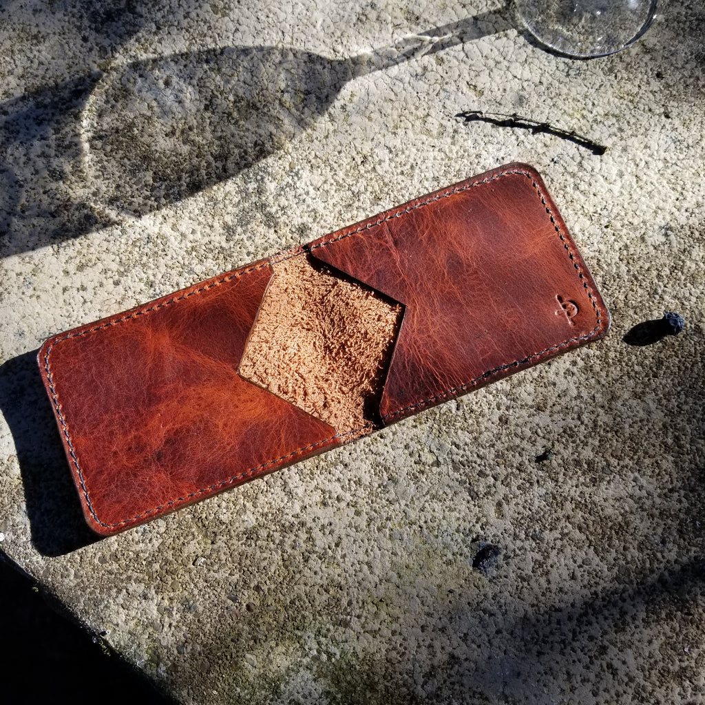 Product Photography. Strong Shadow. Directive Leather Bifold WAllet. Brown Leather.