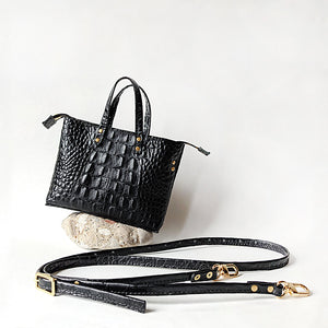 Apex Mini Tote Leather Handbag by Directive in Black Croc Em