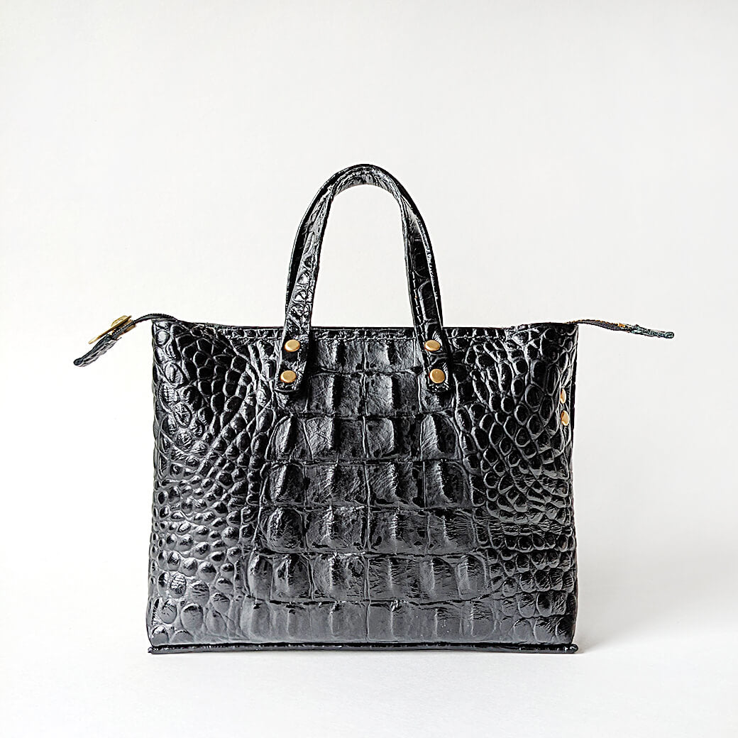 Apex Mini Tote Tiny Handbag Leather Black Croc