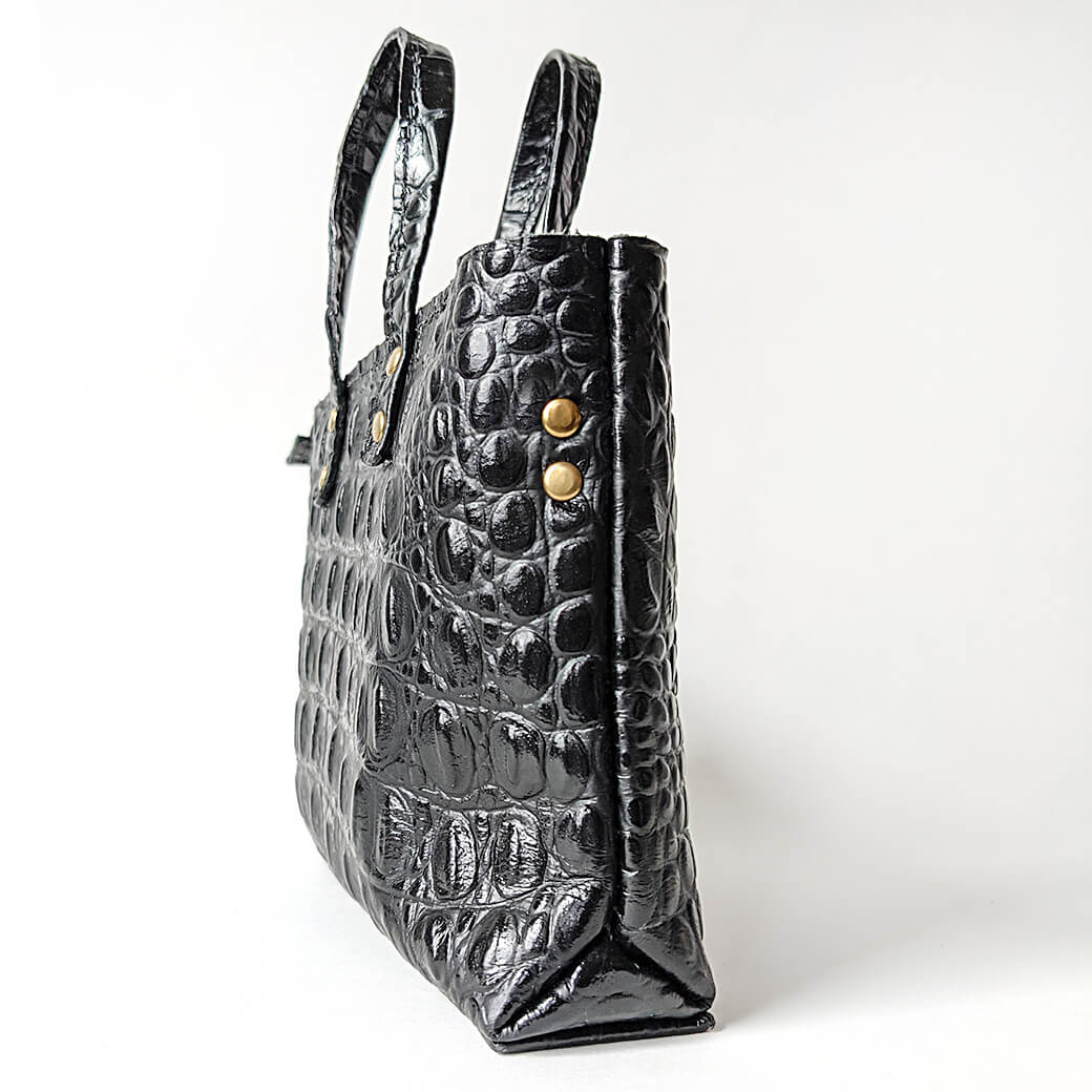 Apex Mini Tote Handbag by Directive in Black Croc Leather