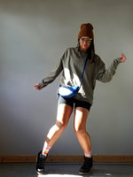 Load image into Gallery viewer, Dancing Art Kid with Cobalt Leather Mini Slice Purse Boots and Bike Shorts
